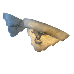 Alabaster Art Deco Style Sconce Light in White with Dark Streaks, Sku: 033074