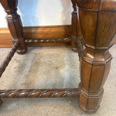 Side Table, Leather Top, Patina Nail Head Detail, Barley Twist Stretcher Base, Sku: 033432