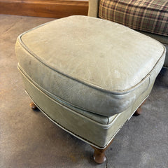 Great Western Brand Armchair Ottoman Set, Pale Green Leather, Plaid Upholstery, Sku: 033674
