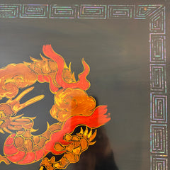 Side Table, Vintage Japanese Carved Wood, Lacquer Finish, Hand Painted Dragon Motif, Sku: 033520