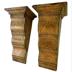 Pair of Wood Corbels, Hand Painted, Fleur de Lis Motif, Sku: 033093