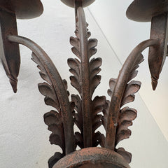 Pair of Three-Arm Wall Sconces Acanthus Leaf Detail, Rust Like Patina, Sku: 033332