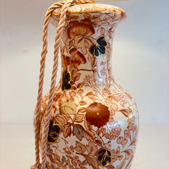 Vintage Japanese Satsuma Table Lamp w/ Silk Shade, Sku 034049