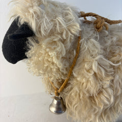 Handcrafted Wool Pelt Sheep with Rope and Bell, Sku 033843