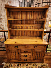 Pinewood Hutch Bookshelf Top, 5 Drawers, 2 Lowers Cabinets, Sku: 025903