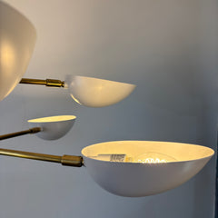 BZ Visual Comfort, Chandelier, 8 Arm Matte Brass Clam Shell, Globes in White Metal, Sku 033365