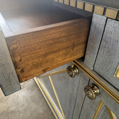 Credenza, Three Lower Cabinets, 3 Top Drawers Finish inSoft Silver, Pale Gold Trim, Sku: 033622