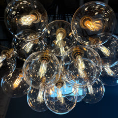Bubble Pendant/Chandelier Clear Glass Bubbles with a Bulb in Each, Black Corded Cable can be Adjusted, Sku 033683