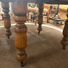 Antique Quarter Sawn Oak Dining Table on Casters, Sku 033636