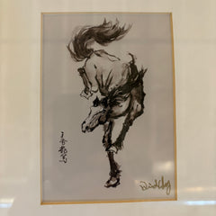 Ink Artwork by David P. H. Wong, Four Horses Individually Matted and in Gold Frame, Sku: 033038