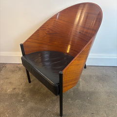 Aleph Mahogany & Leather 80's Bucket Chairs by Philippe Stark, Sku 033927