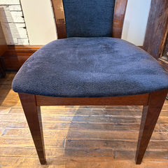 Excelsior Designs Italian Dining Set Consisting of Round Table with 4 Radiant Leaves and 8 Side Chairs. All Constructed in Hard Wood. Chair Upholstery is a Soft Black Textured Fabric. Sku 034039