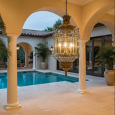 Moorish Style Brass and Glass Pendant Light Fixture, Sku 033902
