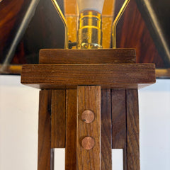 Mission Style Stained Glass Lamp Handmade Walnut Bases by Artist, John May, Sku: 033655