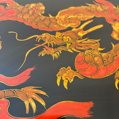 Side Table, Vintage Japanese Carved Wood, Lacquer Finish, Hand Painted Dragon Motif, Sku: 033520