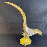 Art Glass Bowing Bird Attributed to Murano Created in Clear, Gold and Silver Speckles, Sku 033870