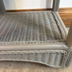 Double Arch Design Wicker Console Table or Bar Cart on Casters w/ Gray Painted Finish, Sku 033796