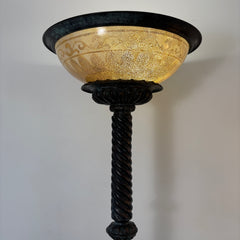 Maitland Smith Torchiere Floor Lamp, Marble Base, Metal Column, Faux Mosaic Tile Globe, SKU: 033099