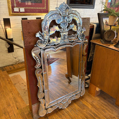 Venetian Style Mirror Styled with Scrolls and Dot Motif, Sku 033894