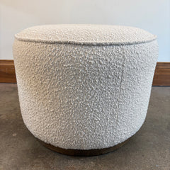 Pair of Four Hands Ivory Boucle Round Ottomans w/ Wood Base, Sku 033782