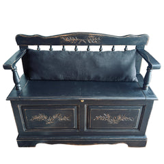 Athens Table Co. Colonial Style Oak Storage Bench, Distressed Finish, Sku: 033746