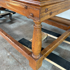 Oval Oak Dining Table, Black Iron Detail, 2 Drawers on Both Ends, SKU: 033095