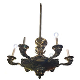 Antique 6 Arm Brass Chandelier, 1930's Berlin, Wide Pan Design, Sku: 033504