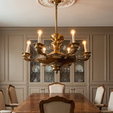 Antique 6 Arm Brass Chandelier, 1930's Berlin, Wide Pan Design, Sku: 033504