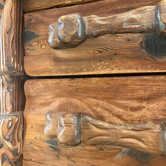 Oversized Log Cabin Style Rustic Carved Wood Desk, Sku 033852