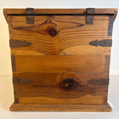Rustic Hand Crafted Pine and Iron Hinged Box Sourced in Mexico, Sku 033811