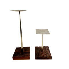 Candle Stick Stands Rustic Wood and Polished Chrome