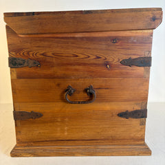 Rustic Hand Crafted Pine and Iron Hinged Box Sourced in Mexico, Sku 033811