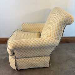 Custom Upholstered Armchair, Yellow & Cream Batik Pattern, Sku: 033546