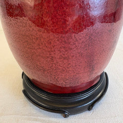 Ceramic Base Table Lamp with Blooms Dark Red Glaze, Shade not Included, Sku 033937
