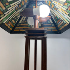 Quoizel Lighting Square Mission Style Table Lamp with Metal Base and Stained Glass Shade, Sku 033840