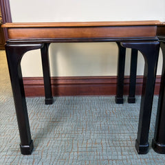 Pair of Square Side Tables, Two-Tone Wood, Smoked Beveled Glass Top, Sku 034072