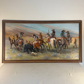 Original Acrylic on Canvas Signed by Artist, Kuhn, "Cowboy Down" With Jack Rabbit, Sku: 033449