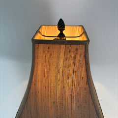 Turned Wood Column Lamp w/ Raw Silk Square Shade, Sku 033838