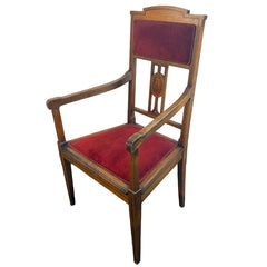 Pair of Early 1900's European Maple Morning Chairs w/ Floral Marquetry Detail, Sku 033776