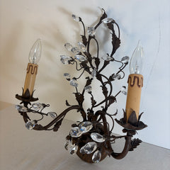 Pair of Vintage Crystal Bud Sconces, Sku 033736
