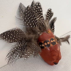 Miniature Tribal Mask in Ceramic with Feathers, Sku: 033068