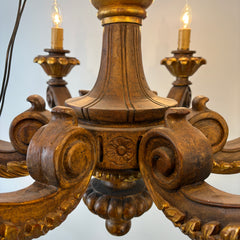 6 Arm Chandelier Wood Hand Carved, Not Including Chain, Sku 033362