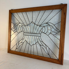 Handcrafted Art Glass Window in Oak Frame by John May, Sku 033904