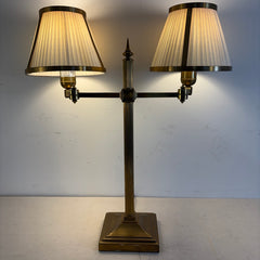 Solid Brass Double-Arm Bouillotte Style Table Lamp with Silk Shades, Sku 034116