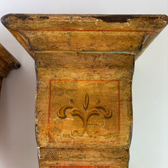 Pair of Wood Corbels, Hand Painted, Fleur de Lis Motif, Sku: 033093