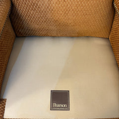 Pearson Wingback Chair, Cognac Oval Patterned Chenille, Nail Head Detail, Queen Anne Style Legs