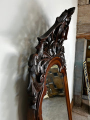Wall Mirror, Ornate Carved Wood Pediment Top Mirror