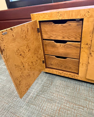 Fine Arts Furniture Co. Burled Wood Credenza, 3 Monolithic Doors, Drawers, Open Storage, Sku 034057