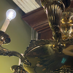 Antique 6 Arm Brass Chandelier, 1930's Berlin, Wide Pan Design, Sku: 033504