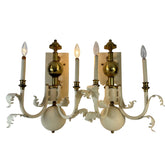 Pair of Double Arm Baroque Style Ivory & Brass Wall Sconces, Sku: 033494